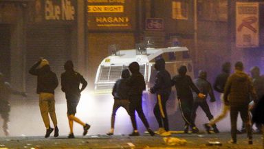 Rioters clash with police  in the Sandy Row area of Belfast